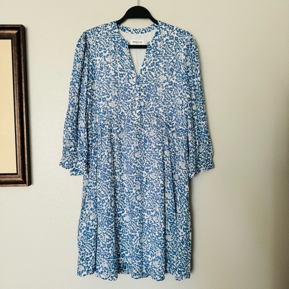 Maison 123 Calypso Blue / Silver Floral Shift Dress Size Medium / 6 - Picture 4 of 16